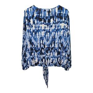 Sami & Jo Plus Size Womens Top 2X Tie Front Balloon Sleeve Artsy Colorful Career